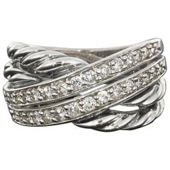 David Yurman 0.72 Carat Diamond Two-Row Sterling Silver Crossover Ring