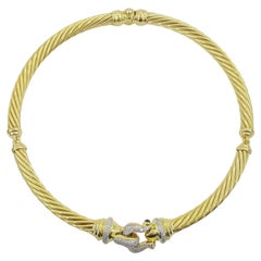 David Yurman 0.75 ct 18K Gold Buckle Cable Choker Diamond Necklace 70 Grams