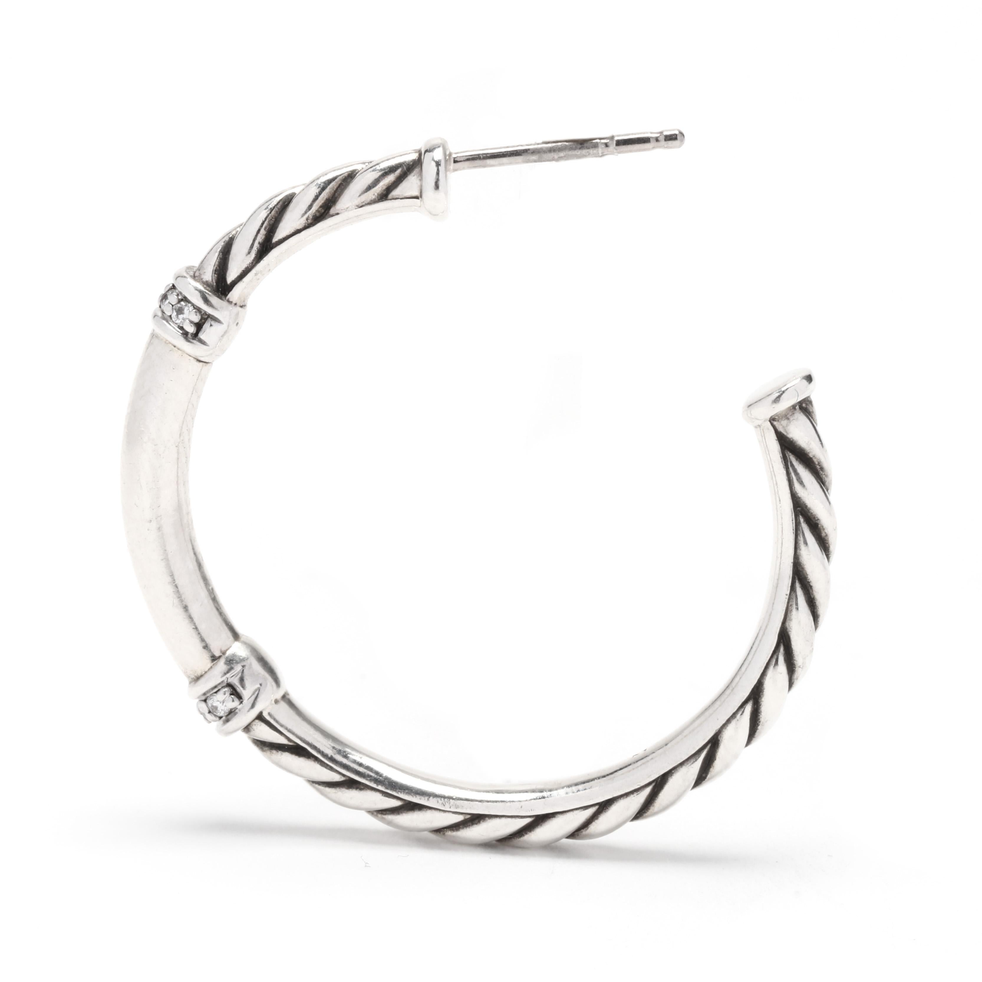 Brilliant Cut David Yurman .08ctw Diamond Metro Hoop Earrings, Sterling Silver