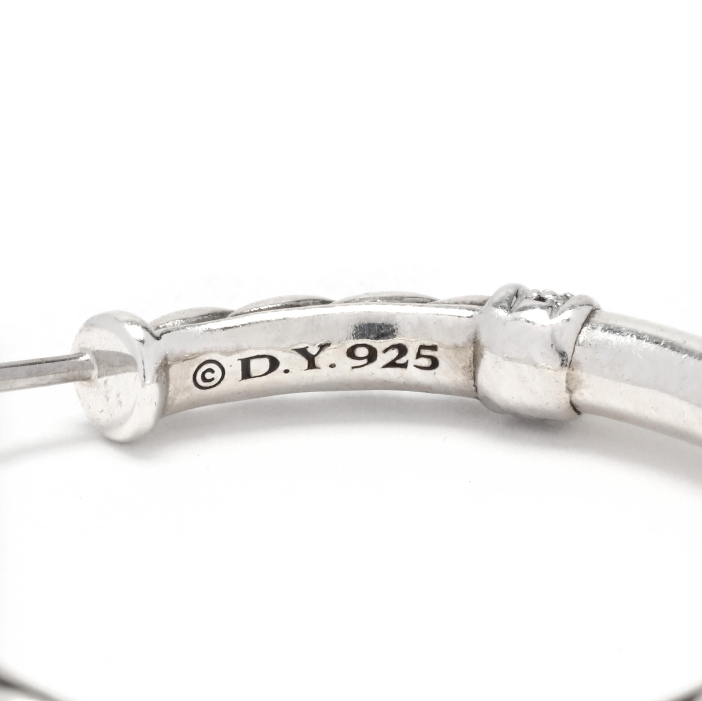 Women's or Men's David Yurman .08ctw Diamond Metro Hoop Earrings, Sterling Silver
