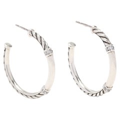 David Yurman .08ctw Diamond Metro Hoop Earrings, Sterling Silver