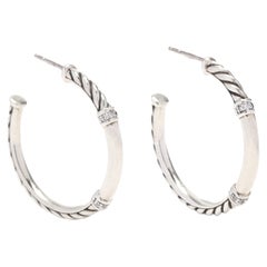 Retro David Yurman .08ctw Diamond Metro Hoop Earrings, Sterling Silver