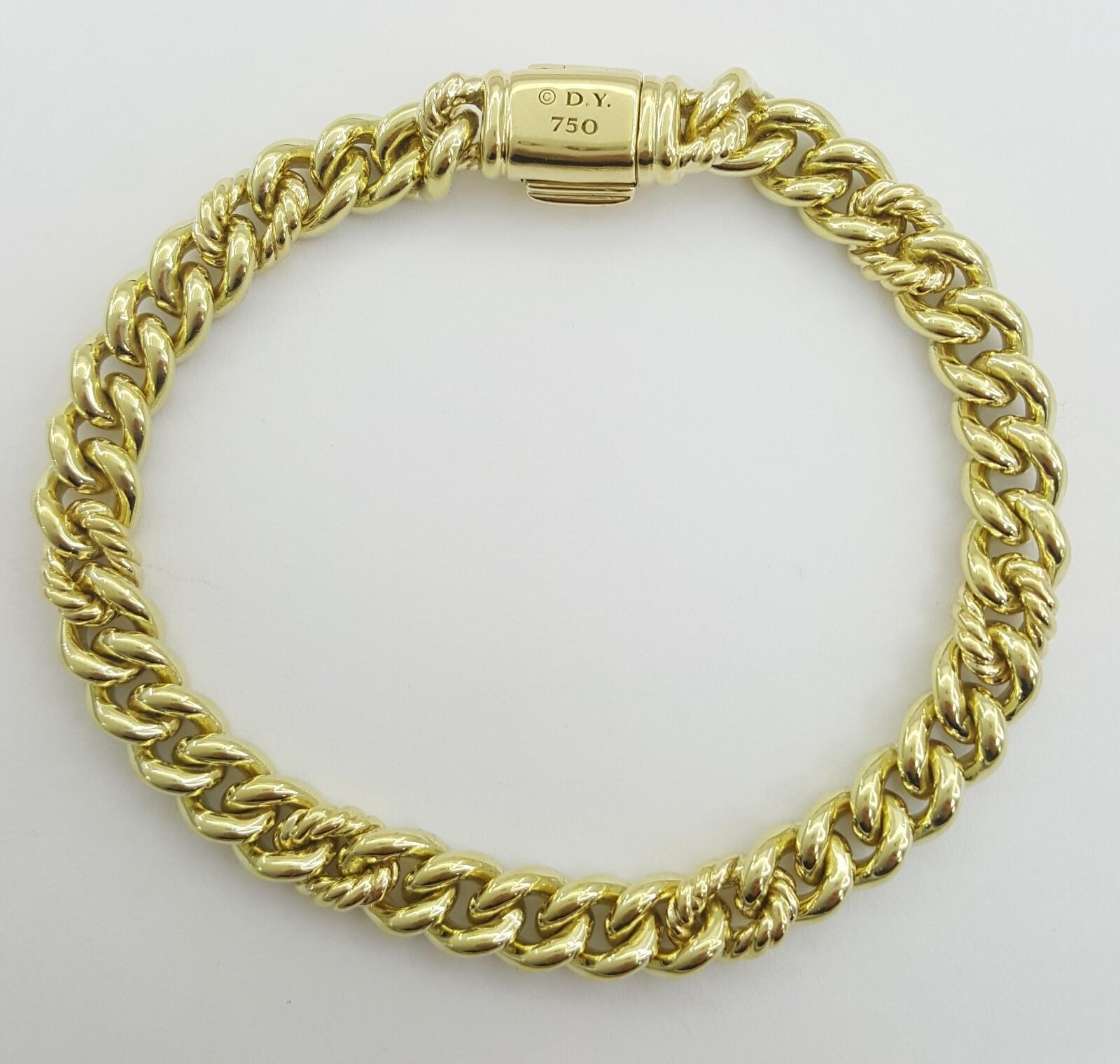 Round Cut David Yurman 0.92 ct 18K Yellow Gold Curb Chain Bracelet For Sale
