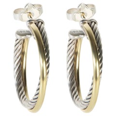 David Yurman 1/4 18K Yellow Gold & Sterling Silver Crossover Hoop Earrings