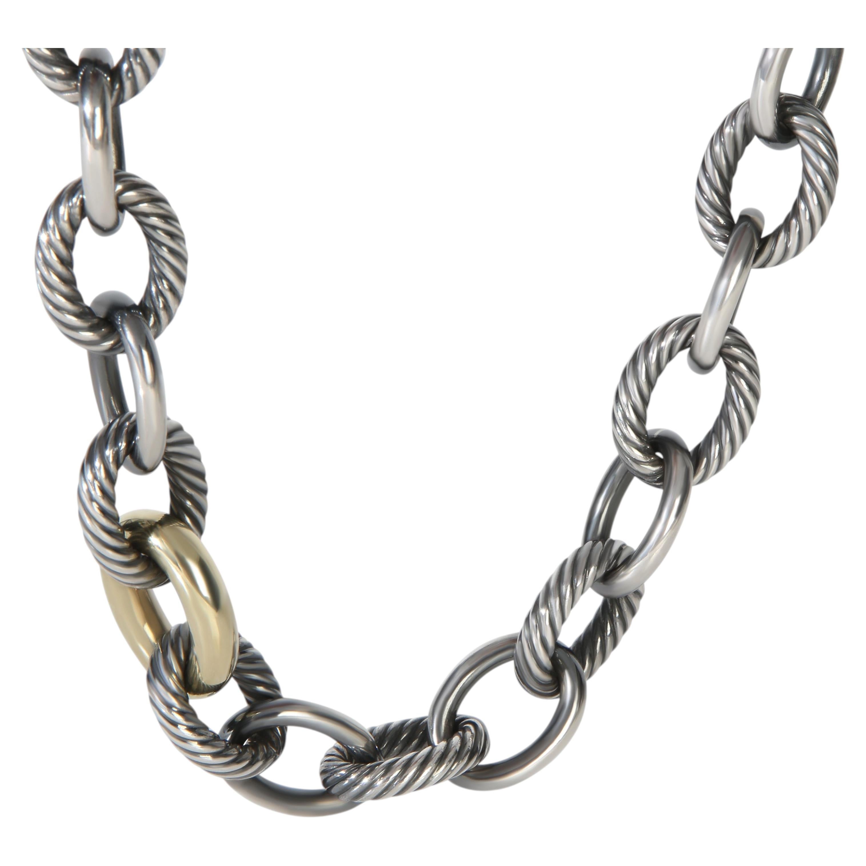David Yurman 1/5 18K Yellow Gold & Sterling Silver Oval Link Necklace For Sale