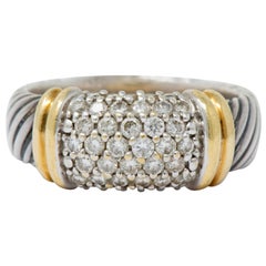 David Yurman 1.00 Carat Diamond 18 Karat Gold Sterling Silver Metro Ring