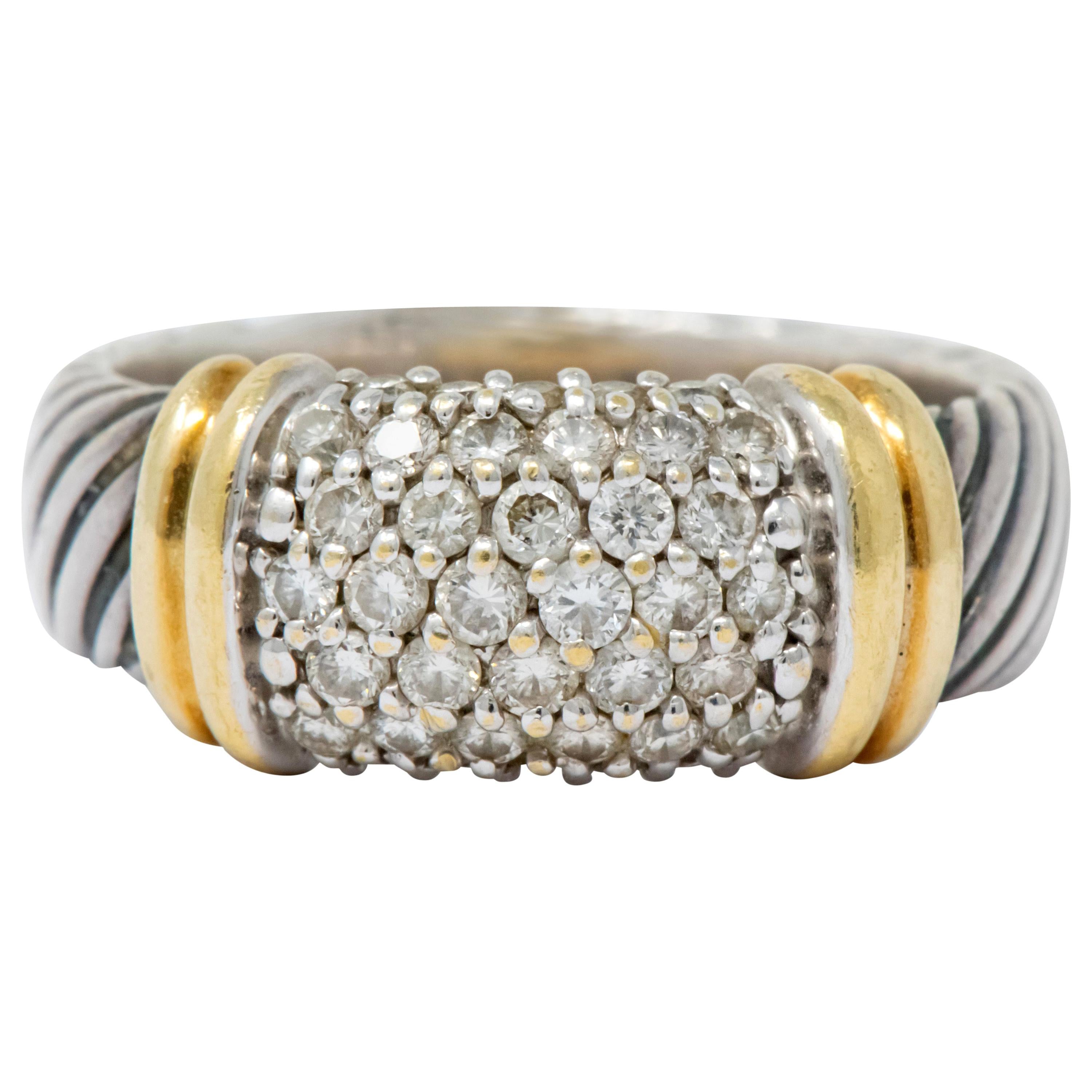 David Yurman 1.00 Carat Diamond 18 Karat Gold Sterling Silver Metro Ring