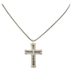 David Yurman 1.00 Carat Diamond Topaz Sterling Silver Cross Pendant Necklace