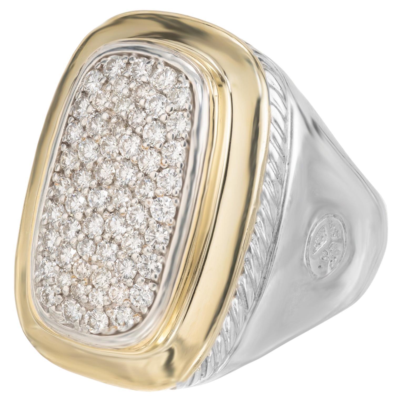 David Yurman 1.00 Carat Pave Diamond Gold Silver Albion Cocktail Ring