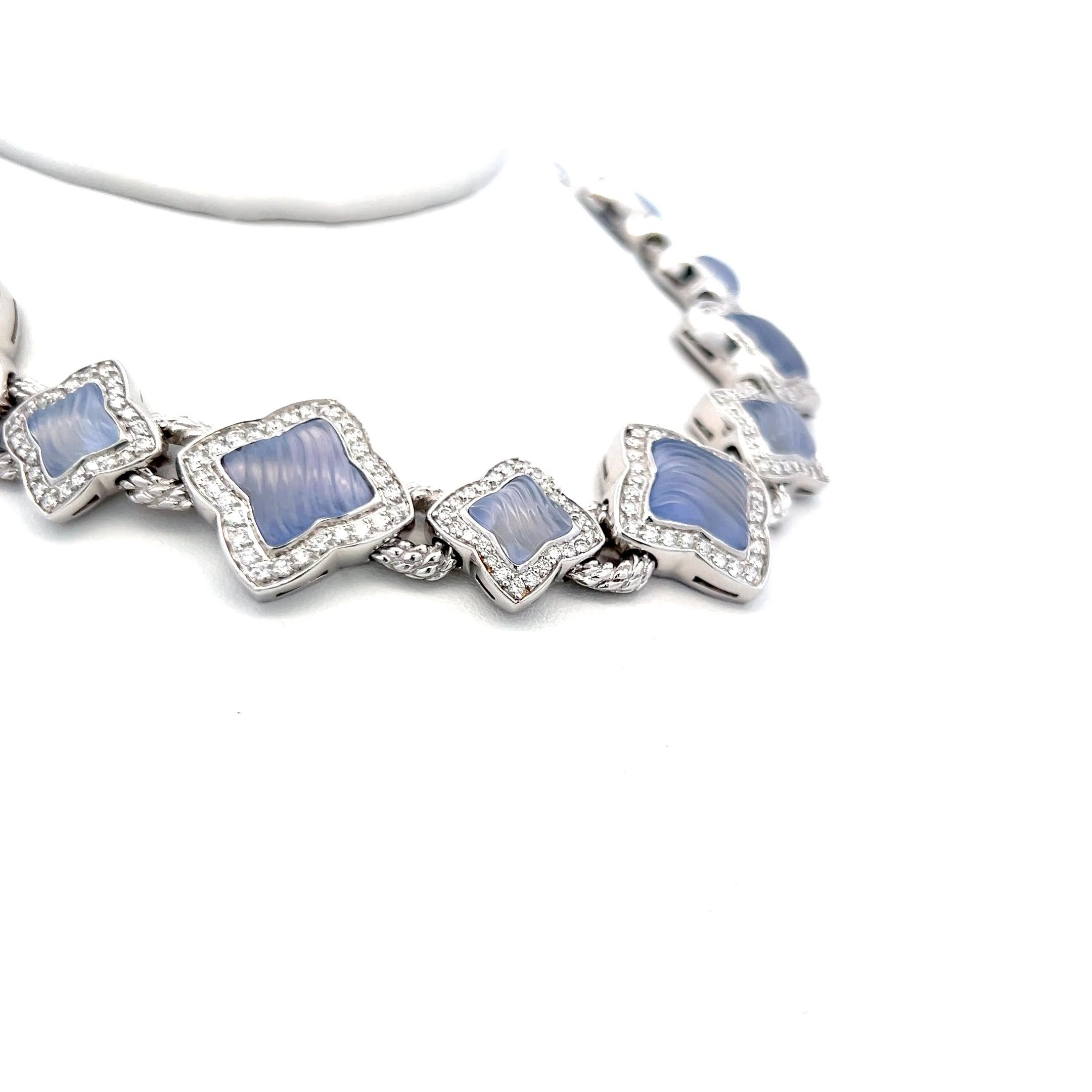 Taille brillant David Yurman Bracelet à maillons en or blanc 18 carats avec diamants brillants ronds de 11,60 carats en vente
