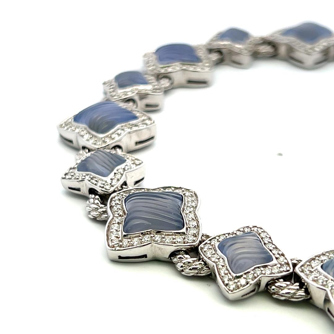 David Yurman Bracelet à maillons en or blanc 18 carats avec diamants brillants ronds de 11,60 carats en vente 4