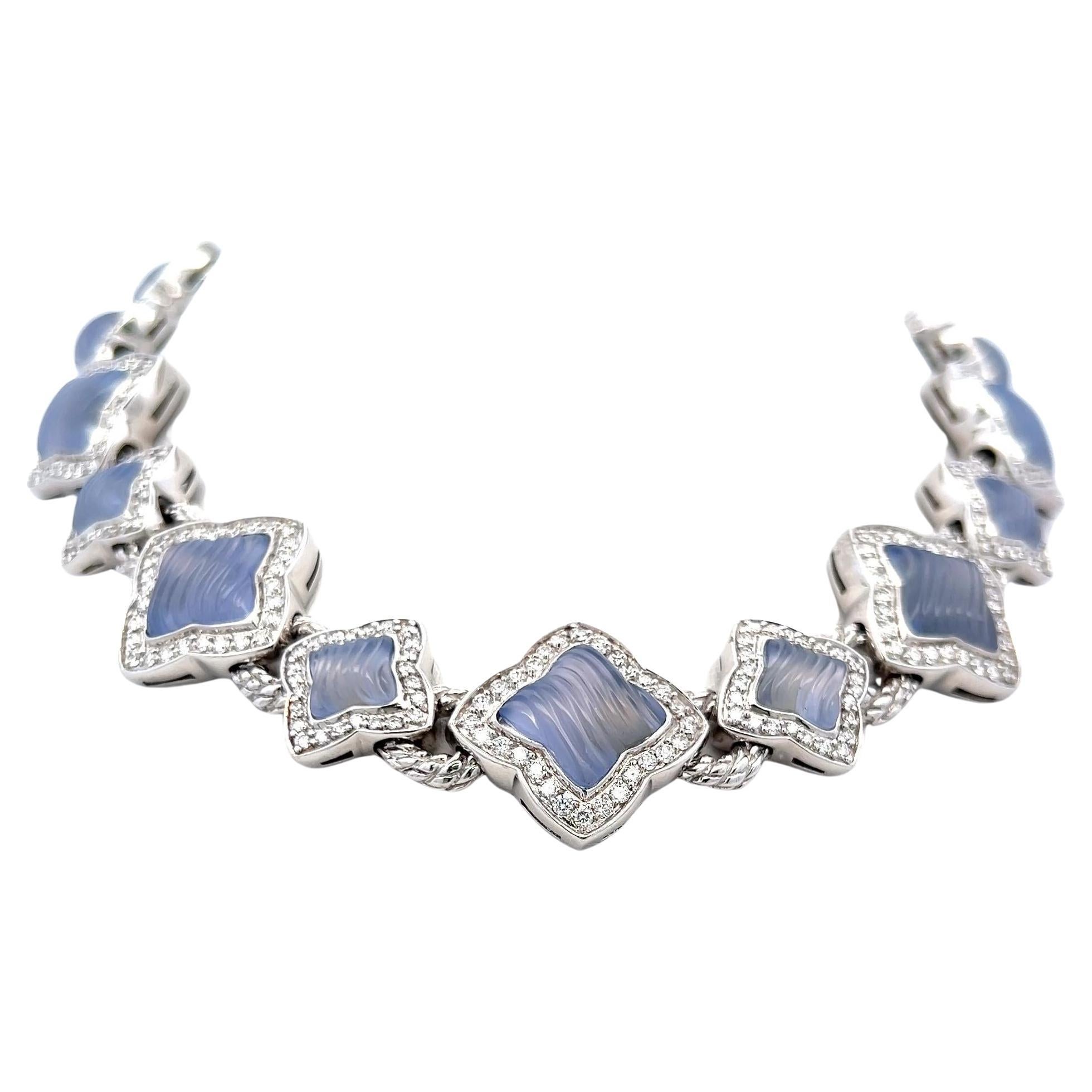 David Yurman 11.60 Carat Round Brilliant Diamond 18K White Gold Link Bracelet