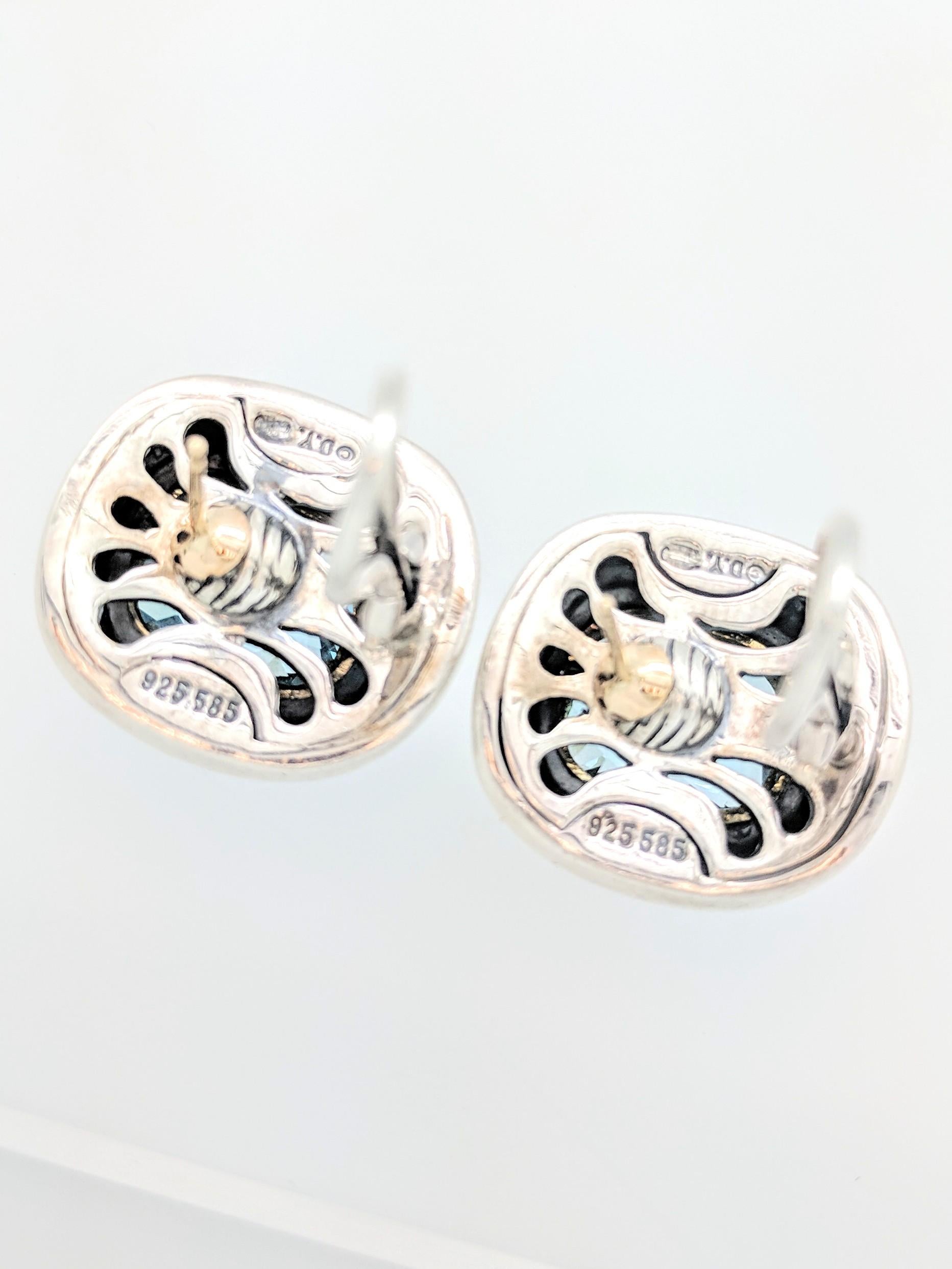 Women's David Yurman 11mm Blue Topaz Albion Earrings 14 Karat Sterling Silver