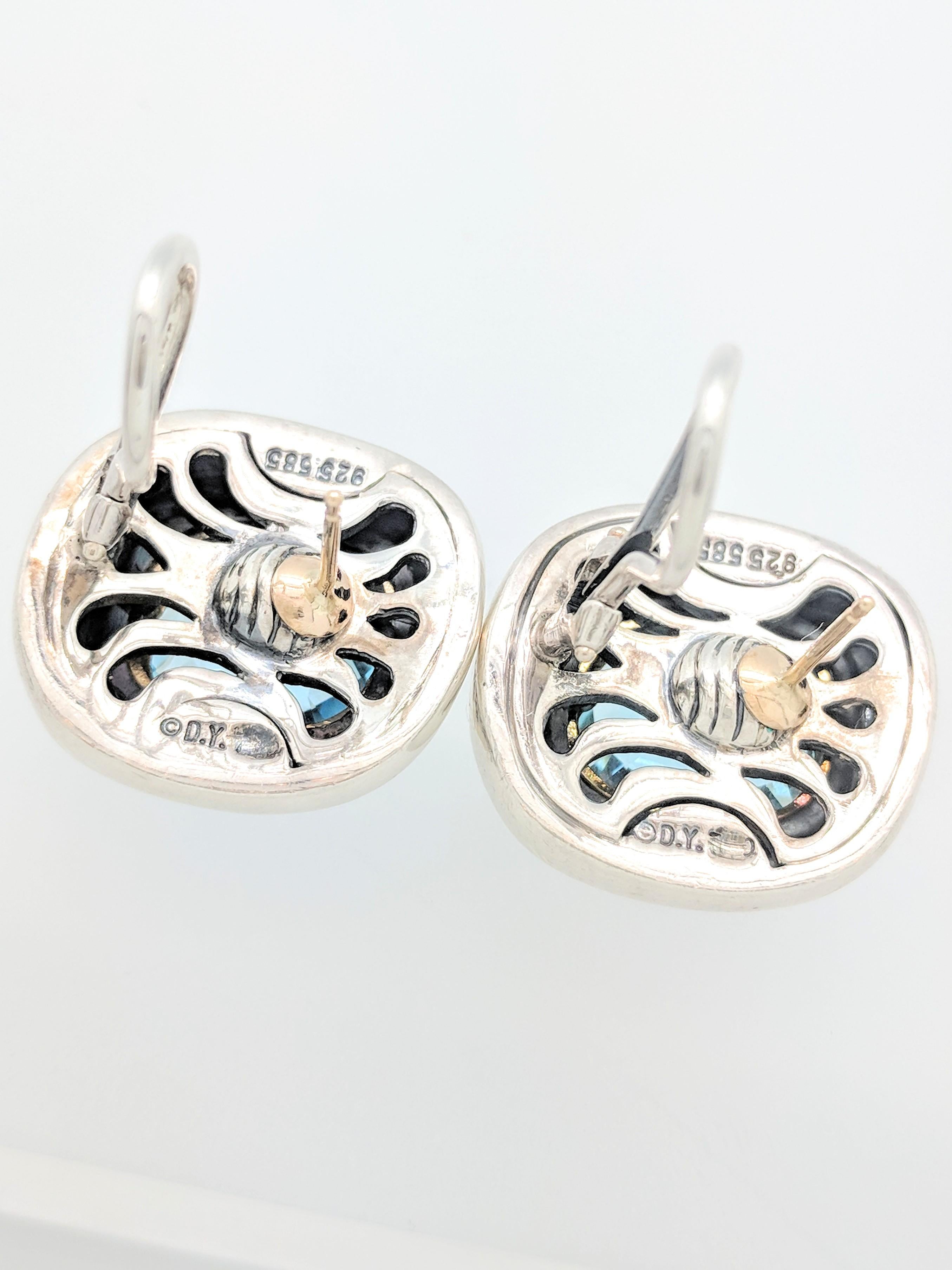 David Yurman 11mm Blue Topaz Albion Earrings 14 Karat Sterling Silver 1