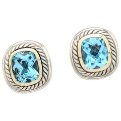 David Yurman 11mm Blue Topaz Albion Earrings 14 Karat Sterling Silver