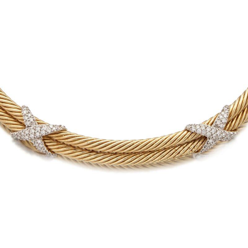 Taille brillant David Yurman, collier en or jaune 14 carats avec diamants ronds brillants de 1,20 carat G VS1 en vente