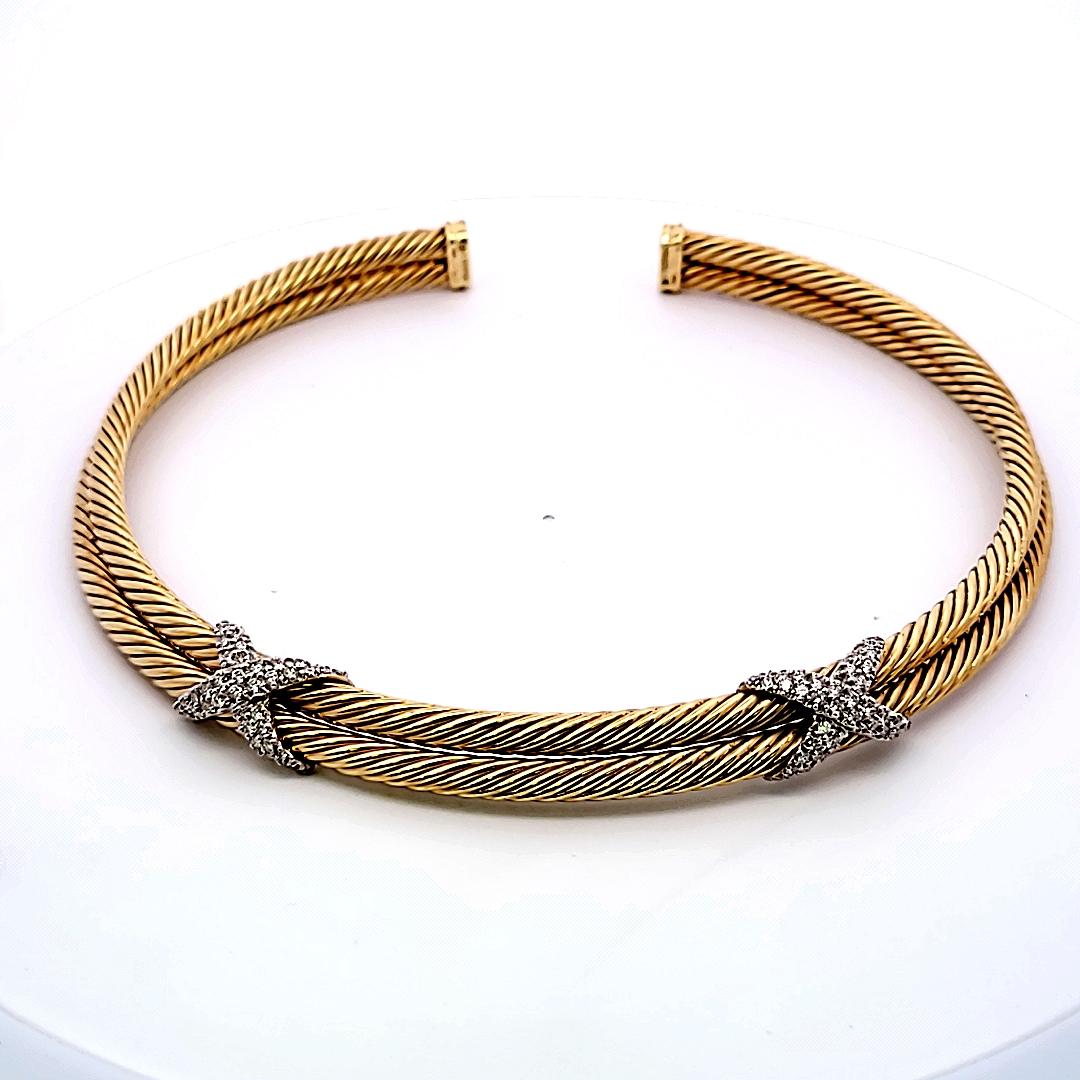 David Yurman, collier en or jaune 14 carats avec diamants ronds brillants de 1,20 carat G VS1 Unisexe en vente
