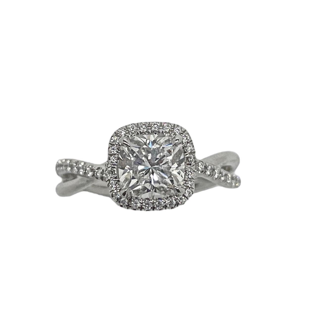 Cushion Cut David Yurman, 1.22 Carat Diamond Infinity Half Pave Halo Engagement Ring For Sale