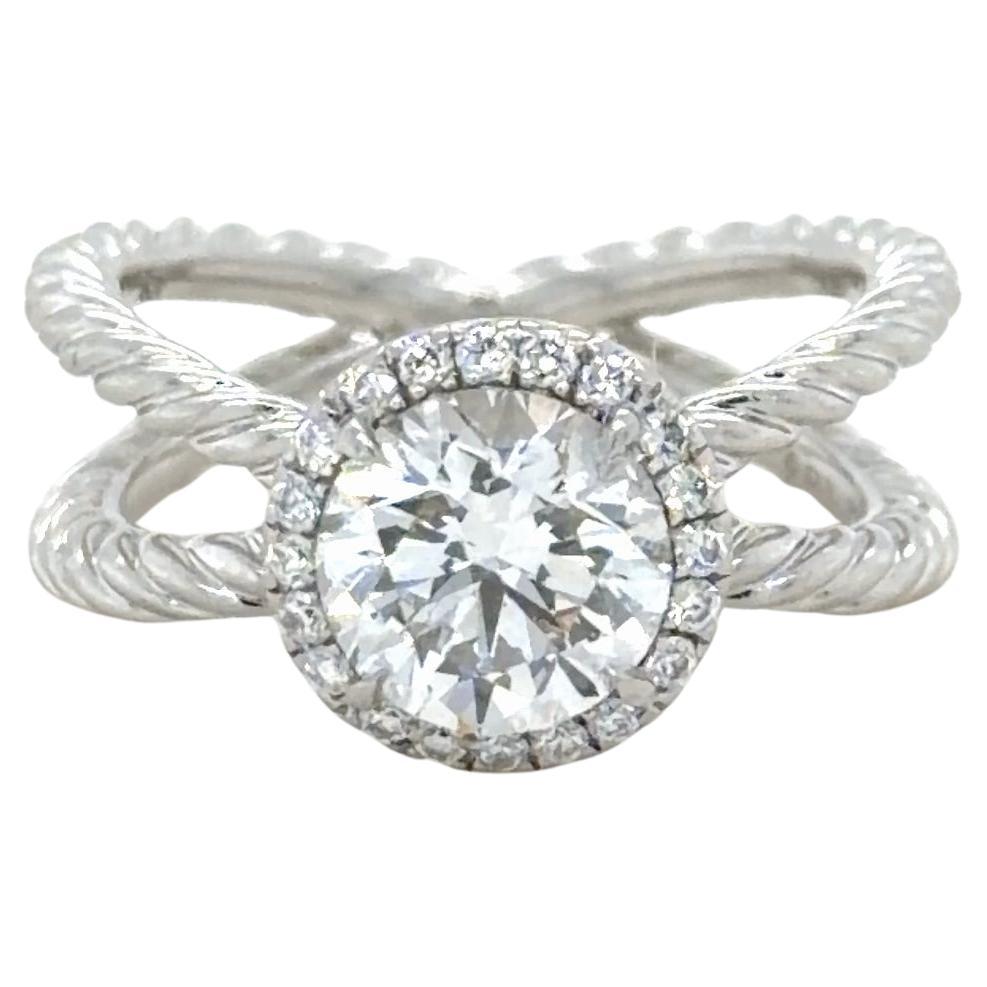 David Yurman, 1.24 Carat Round Brilliant Diamond Crossover Cable Engagement Ring For Sale