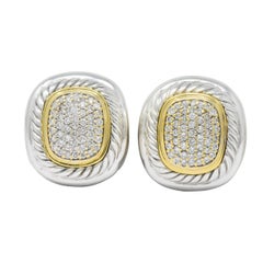 David Yurman 1.25 Carat Diamond Sterling Silver 18 Karat Gold Pave Earrings