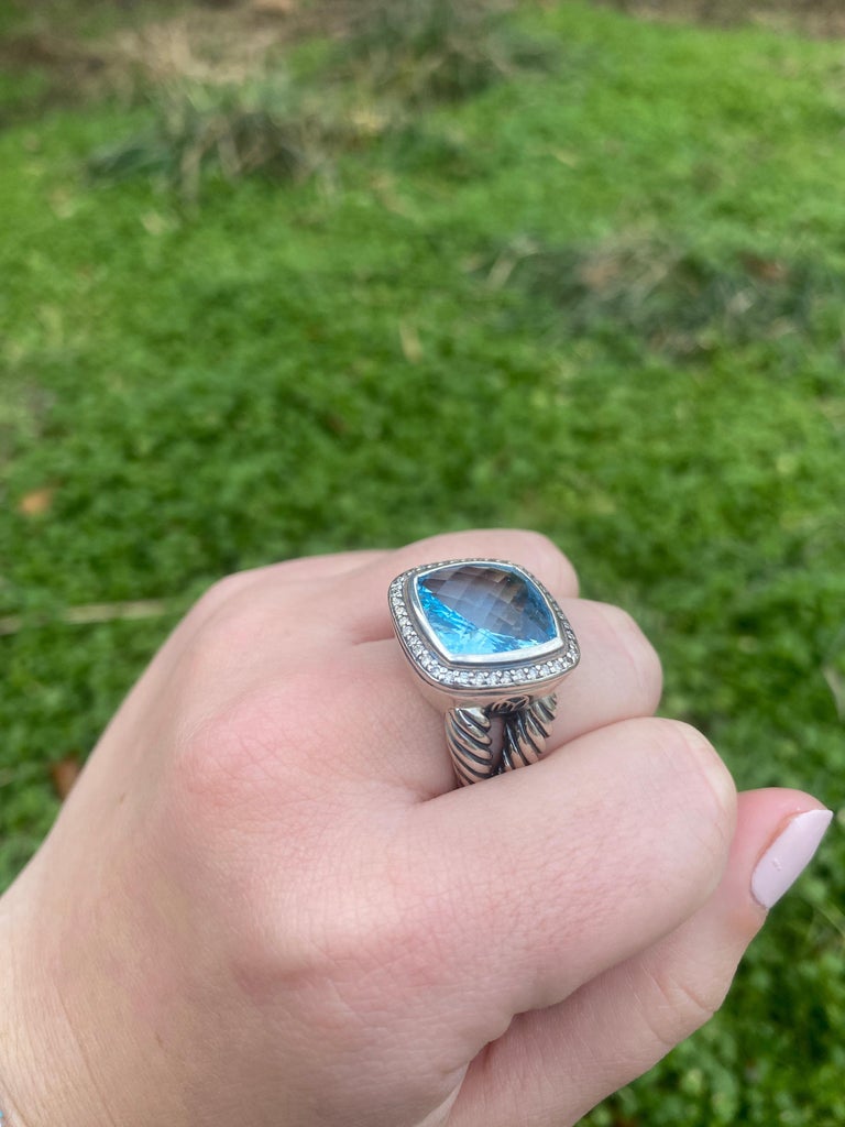 David Yurman 13.85ctw Blue Topaz and Diamond Ring, SterlingSilver