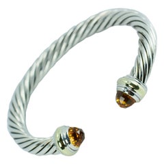 David Yurman 14 Karat Gold and .925 SS Cable Citrine Classic Kick Cuff Bracelet