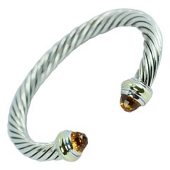 David Yurman 14 Karat Gold and .925 SS Cable Citrine Classic Kick Cuff Bracelet