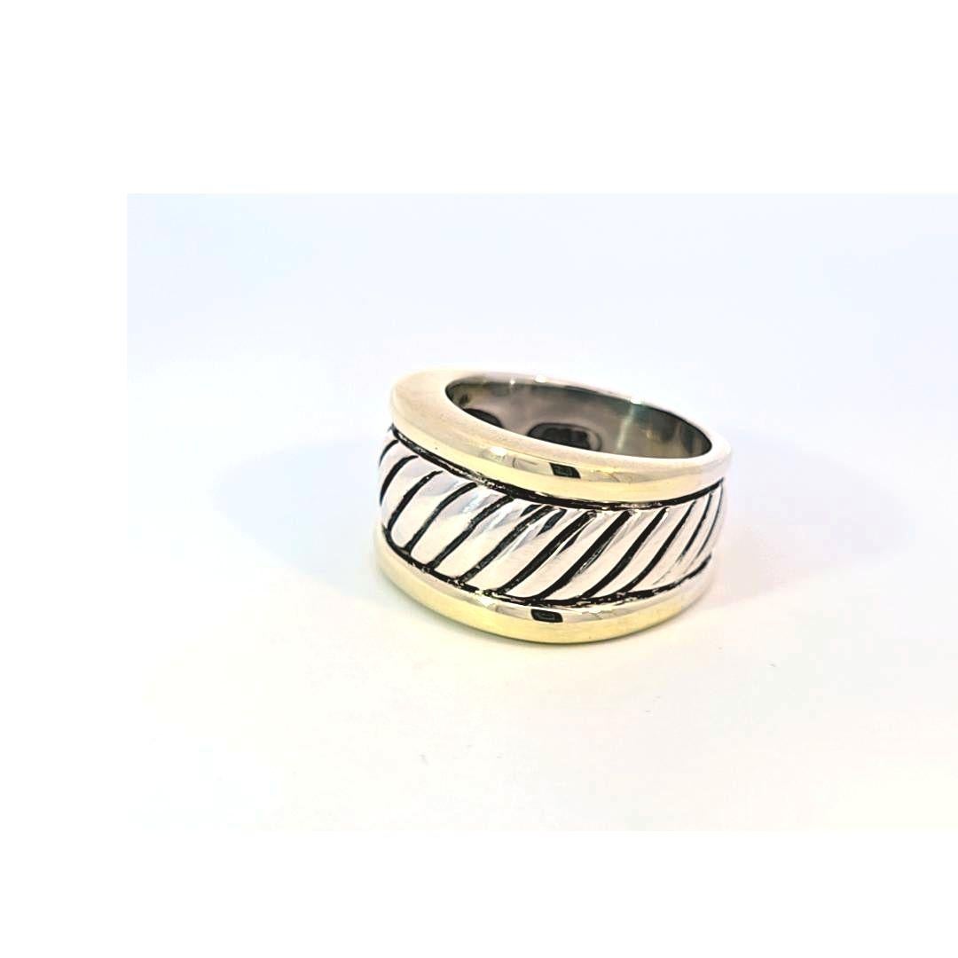 Modern David Yurman 14 Karat Gold and Sterling Silver Band Ring