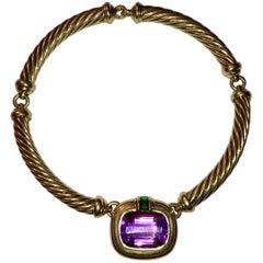 David Yurman 14 Karat Gold Cable Amethyst Green Tourmaline Necklace