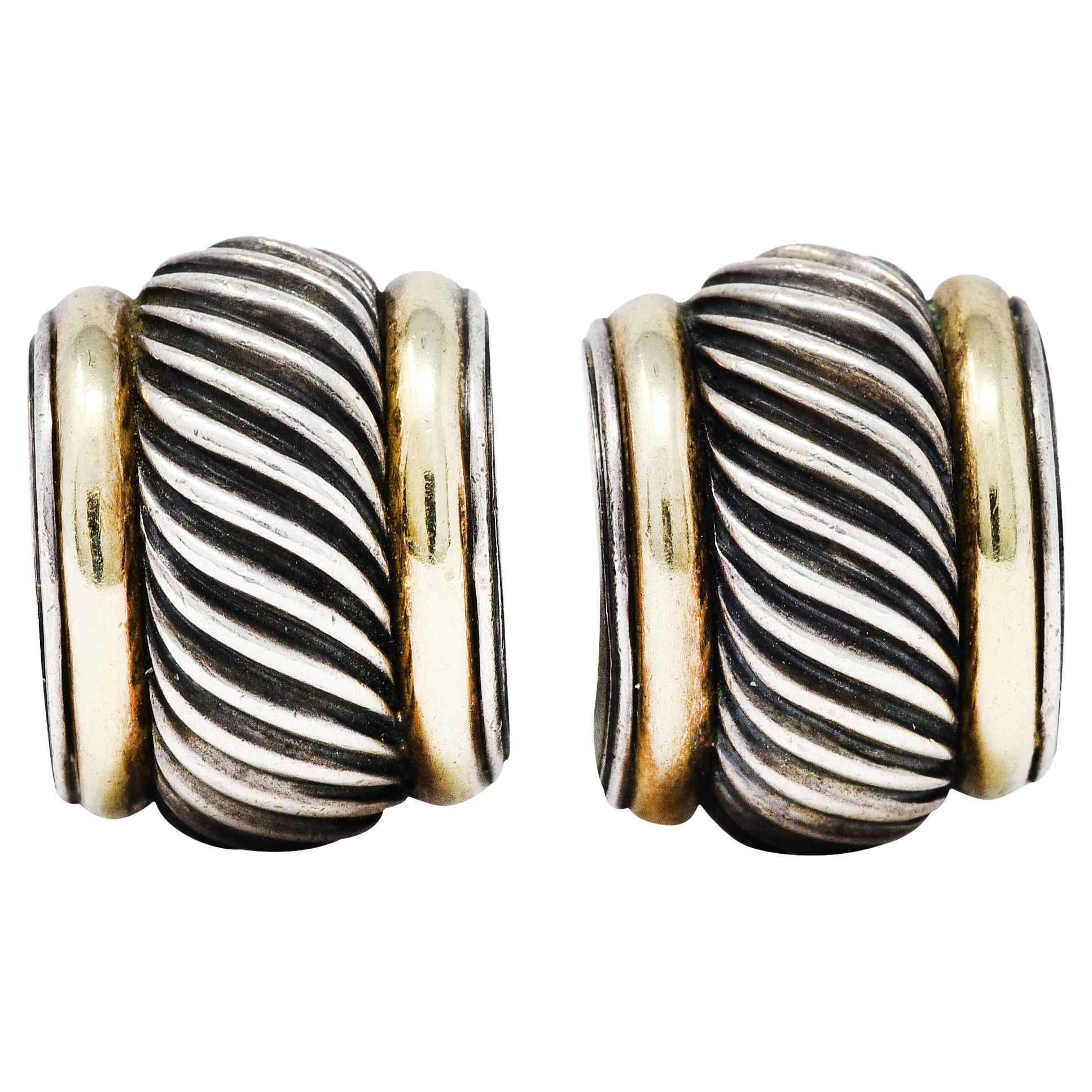 David Yurman Diamond Gold Crossover Hoop Earrings at 1stDibs