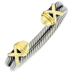 David Yurman 14 Karat Gold Sterling Silver Double Row Cable Cuff Bracelet