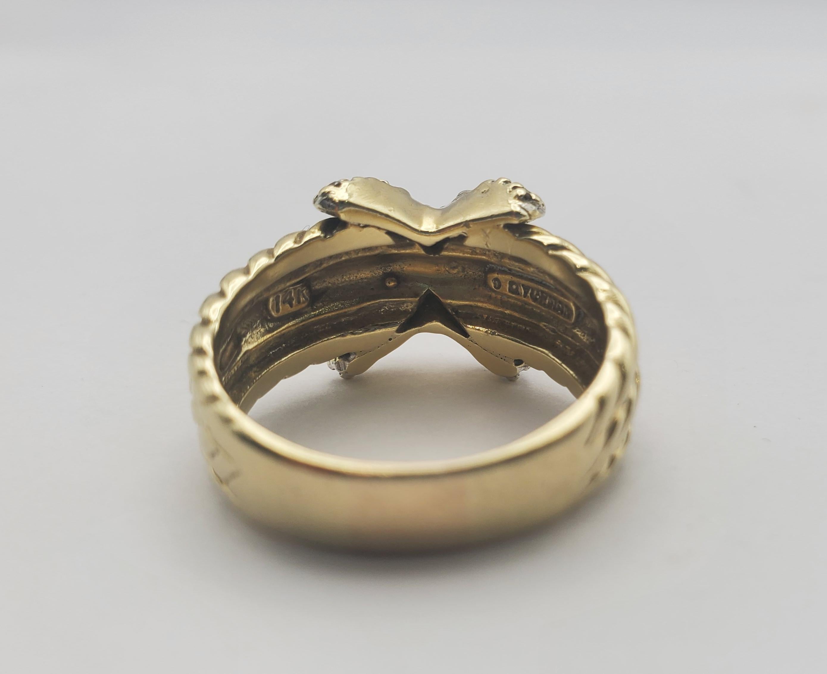Contemporary David Yurman 14 Karat Two-Tone Diamond “X” Ring For Sale