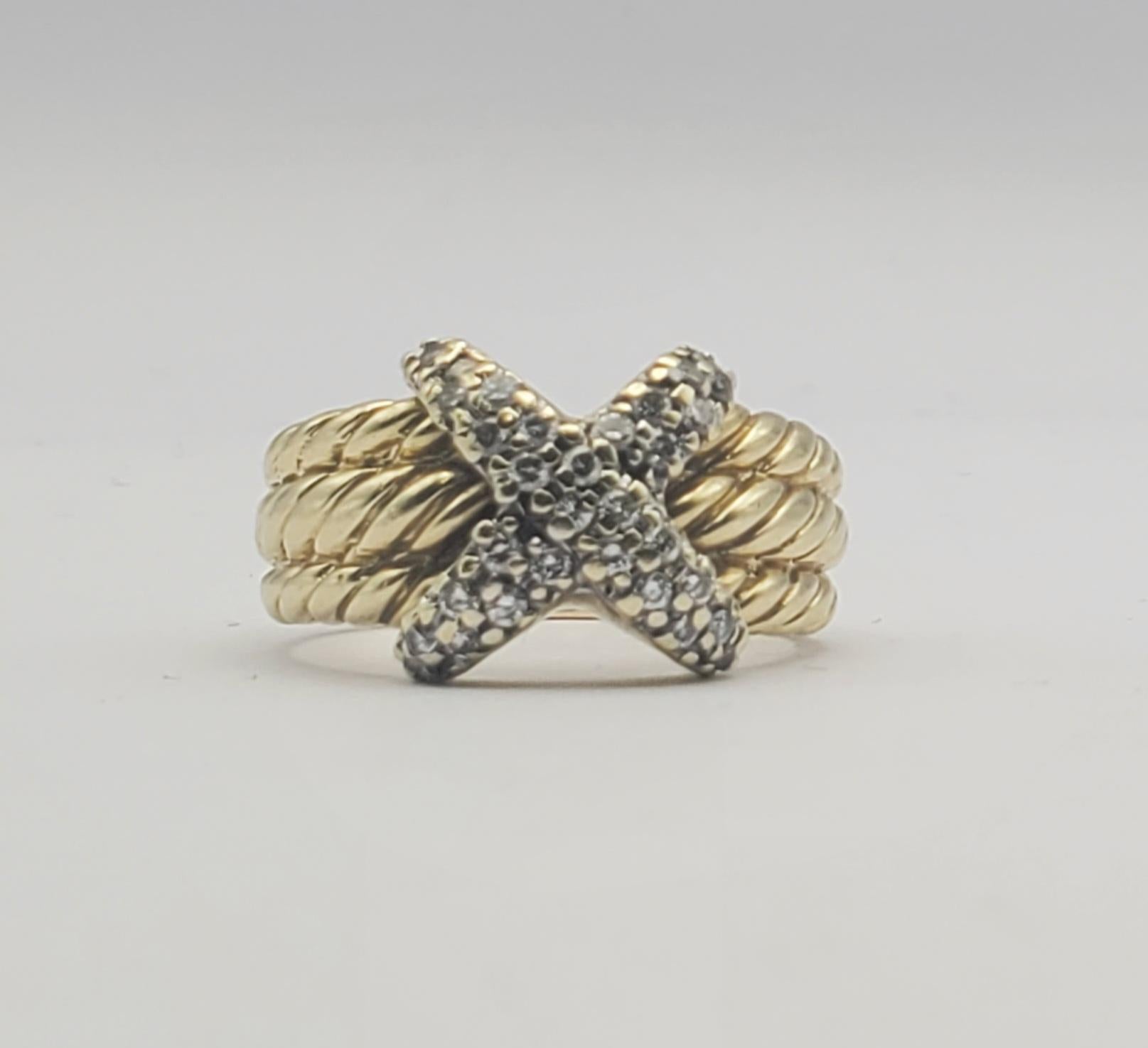 David Yurman 14 Karat Two-Tone Diamond “X” Ring For Sale 3