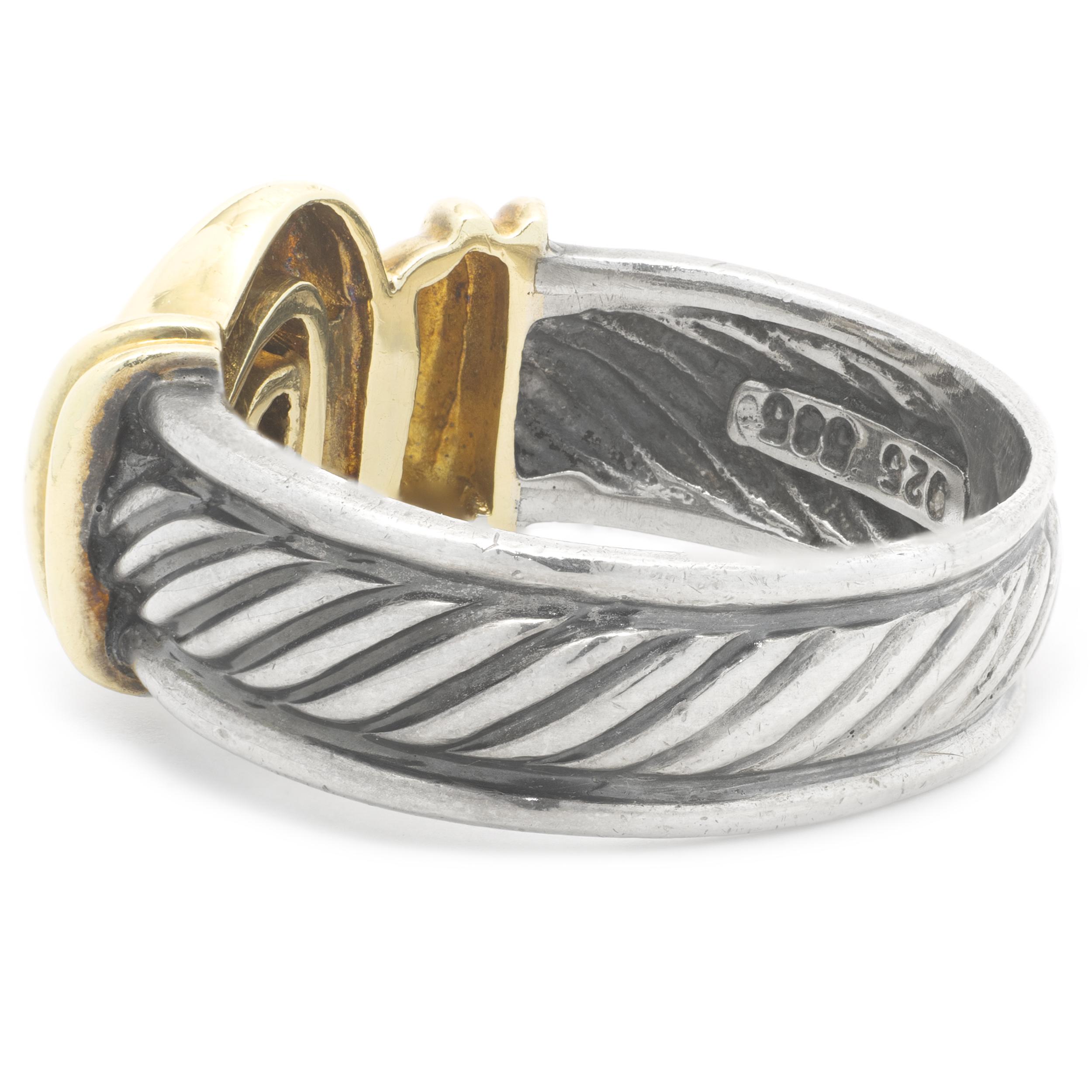 David Yurman 14 Karat Yellow Gold and Sterling Silver Cable Hook Ring In Excellent Condition In Scottsdale, AZ