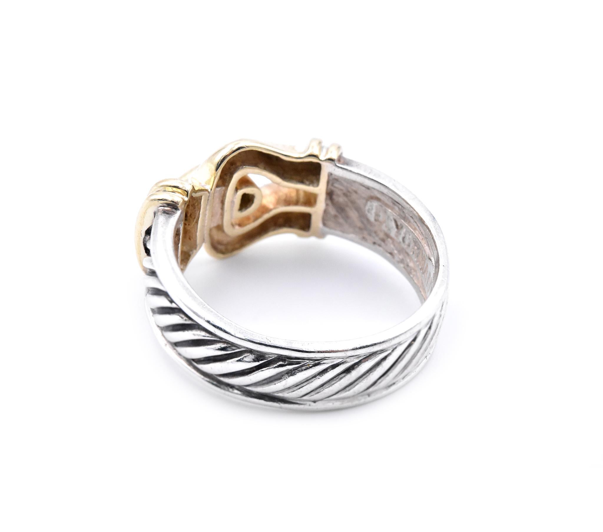 Women's or Men's David Yurman 14 Karat Yellow Gold and Sterling Silver Cable Hook Ring