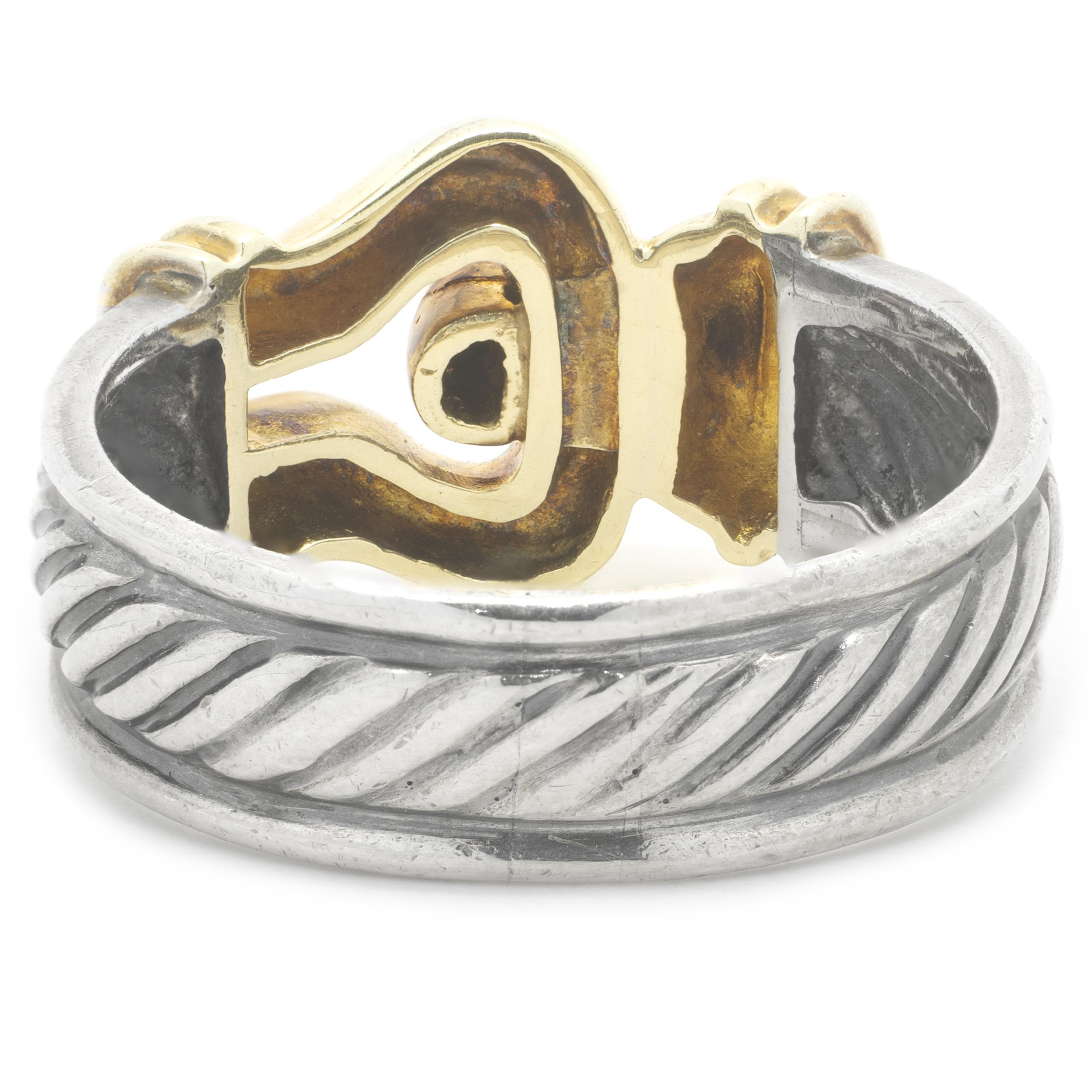 Men's David Yurman 14 Karat Yellow Gold and Sterling Silver Cable Hook Ring