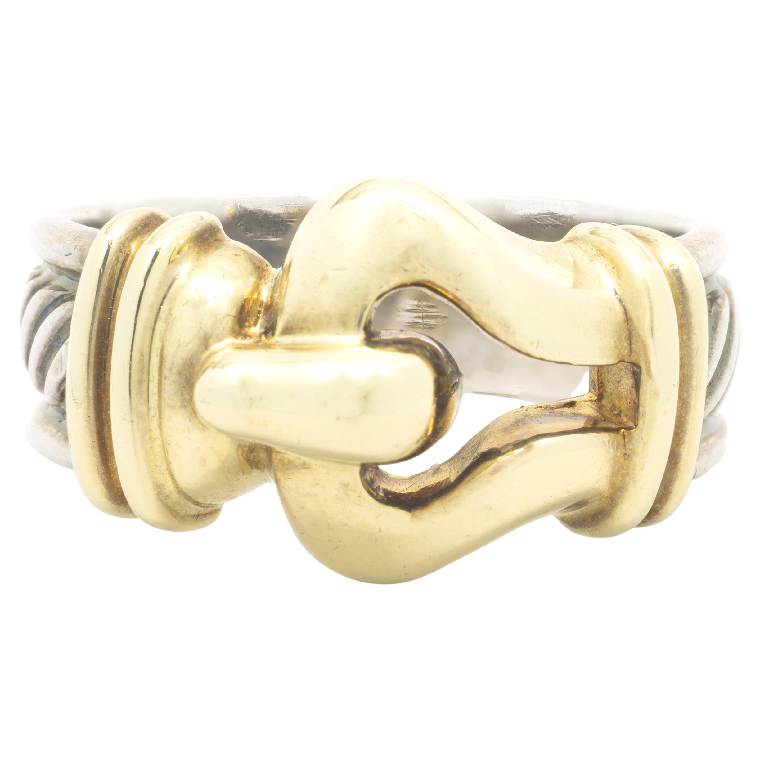 David Yurman 14 Karat Yellow Gold and Sterling Silver Cable Hook Ring