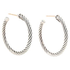 David Yurman 14 Karat Yellow Gold and Sterling Silver Medium Cable Hoop Earrings