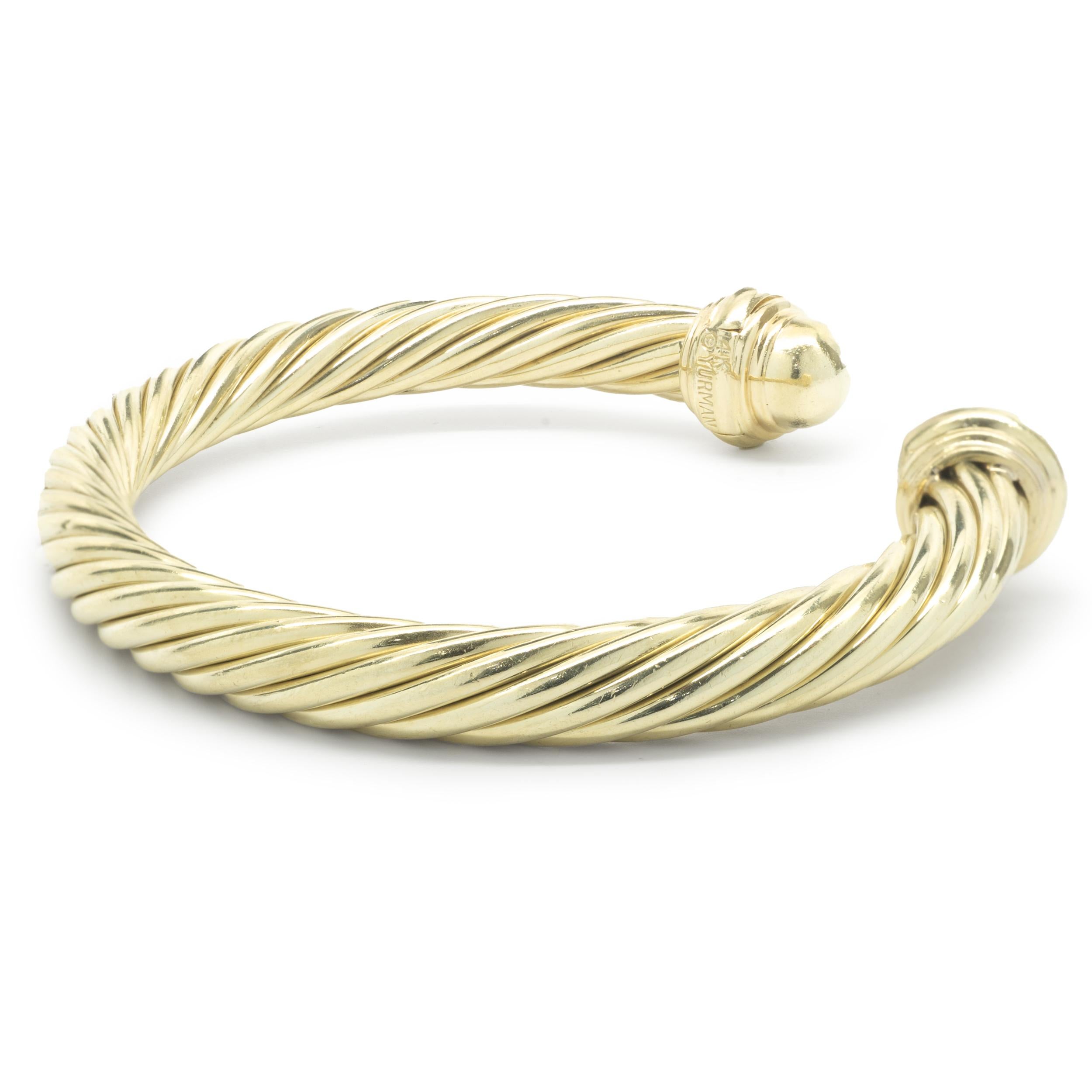 Designer: David Yurman
Material: 14K yellow gold
Dimensions: bracelet will fit up to a 7-inch wrist
Weight: 26.79 grams

