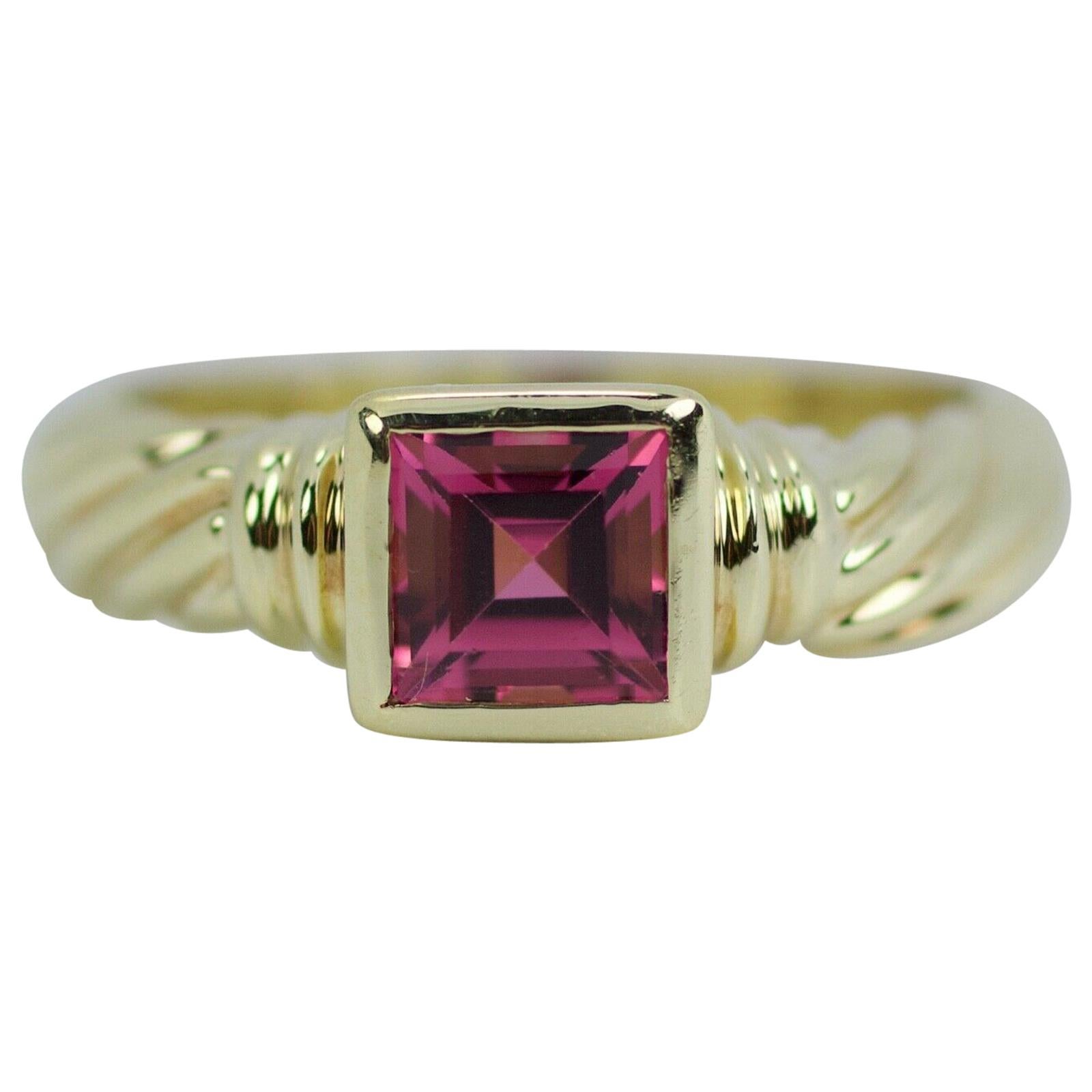 David Yurman 14 Karat Yellow Gold Cable Design Asscher Cut Pink Center Ring