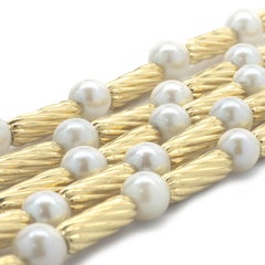 David Yurman 14 Karat Yellow Gold Pearl Station Five Strand Bracelet