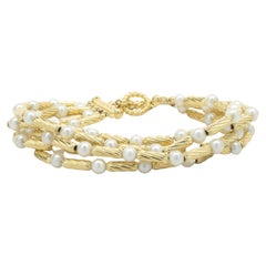 David Yurman 14 Karat Yellow Gold Pearl Station Five Strand Bracelet