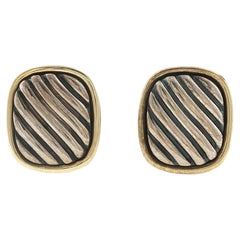 David Yurman Manschettenknöpfe für Herren aus 14-karätigem Gelbgold und Edelstahl im Vintage-Stil mit Kabelmuster und Kissenform
