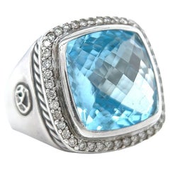 David Yurman 14.15 Carats Sky Blue Topaz Diamond Sterling Silver Albion Ring