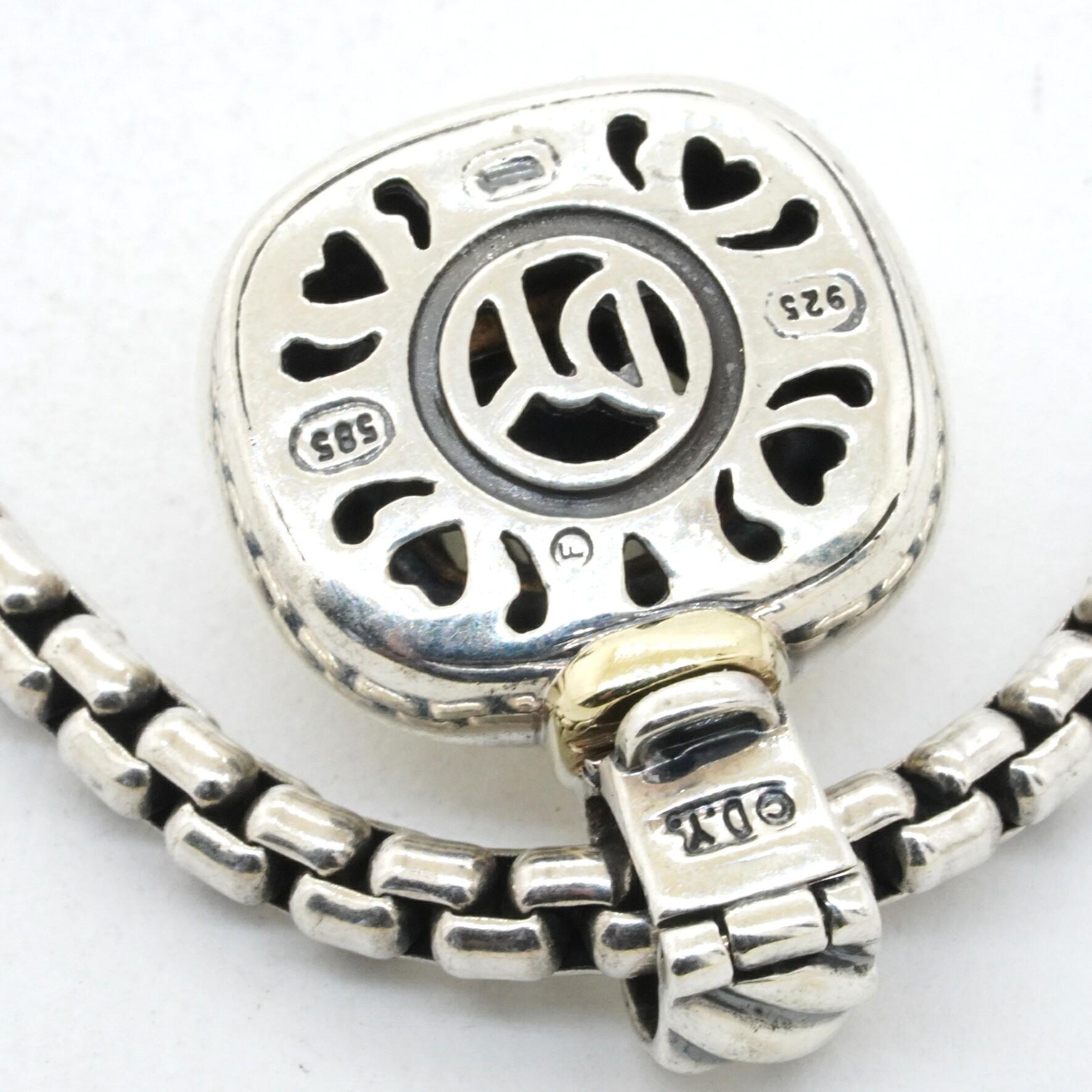 Contemporary David Yurman 14k & 925 Sterling Silver Hematite Pendant on Chain Necklace For Sale