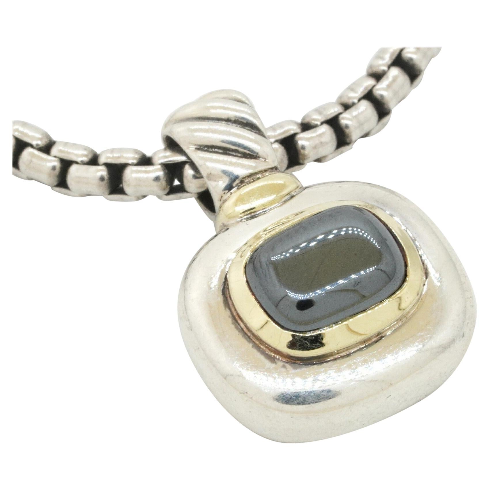 David Yurman 14k & 925 Sterling Silver Hematite Pendant on Chain Necklace For Sale