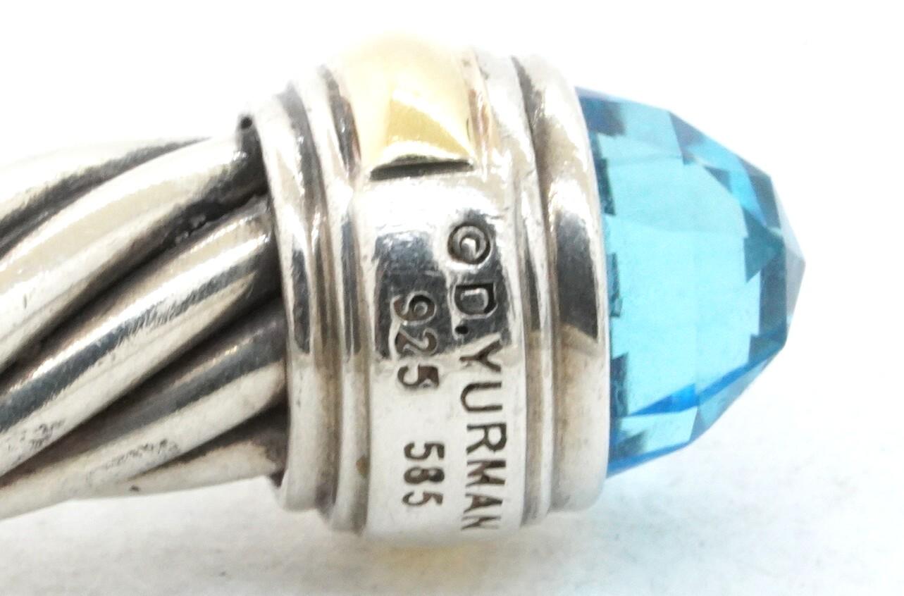 Cushion Cut David Yurman 14k Gold & 925 Sterling Silver Blue Topaz Cuff Bracelet
