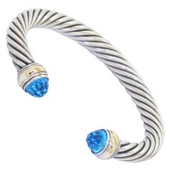 David Yurman 14k Gold & 925 Sterling Silver Blue Topaz Cuff Bracelet