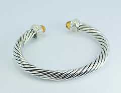 David Yurman 14 Karat Gold and .925 SS Cable Citrine Classic Kick Cuff Bracelet
