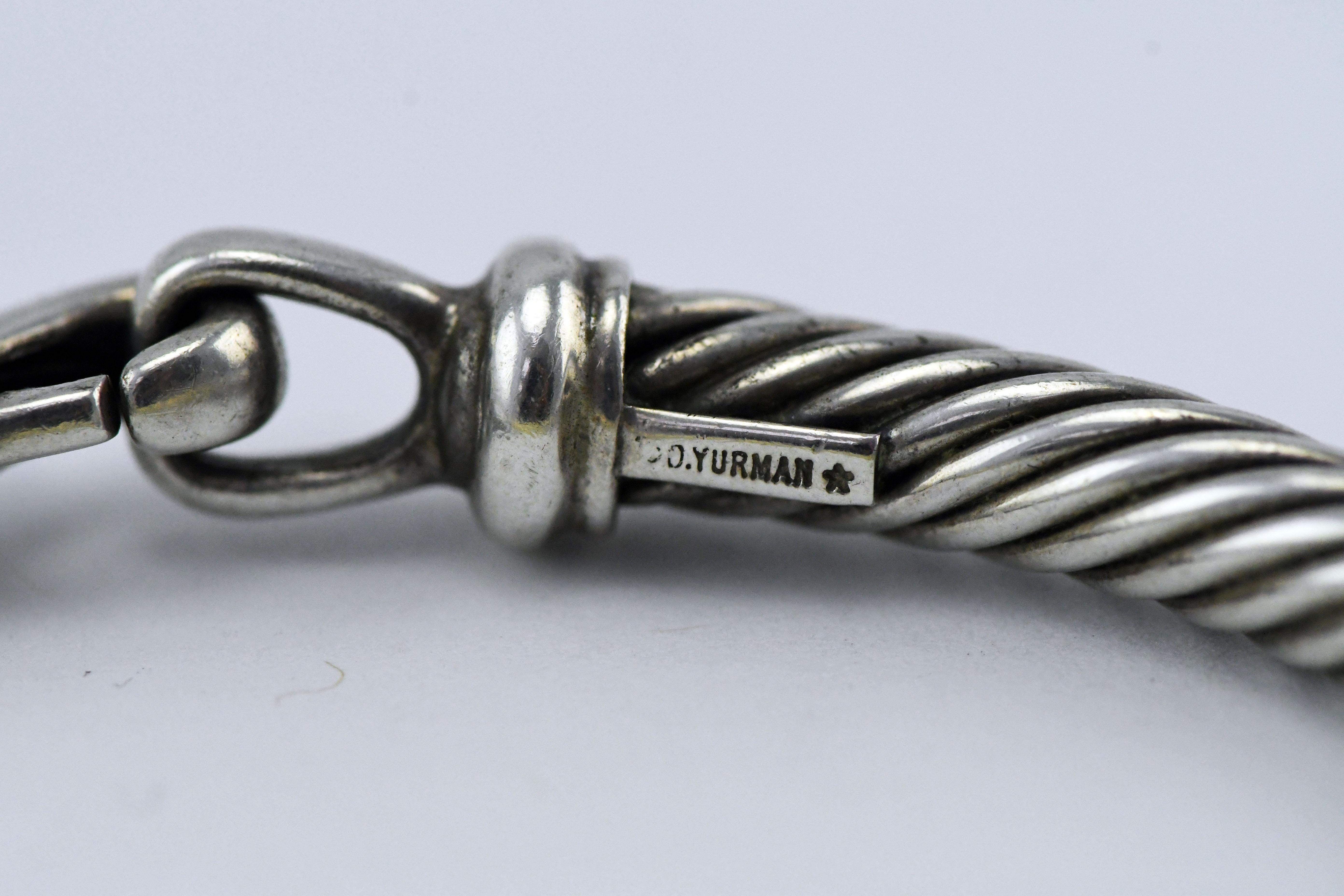 Round Cut David Yurman 14 Karat Gold and Sterling Cable Link Bracelet For Sale